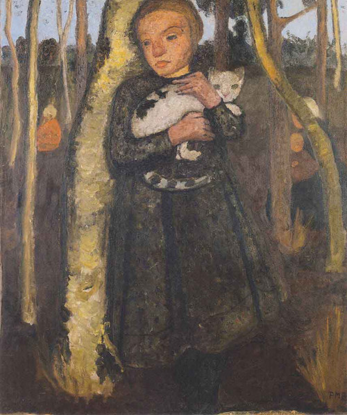 Girl With Cat In The Birch Forest By Paula Modersohn Becker