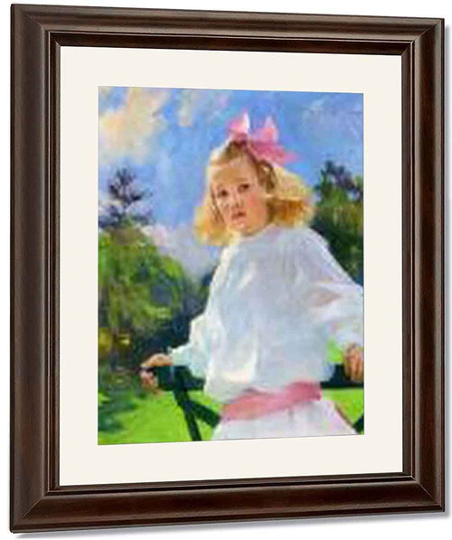 Girl With Pink Bow By Frank W. Benson By Frank W. Benson
