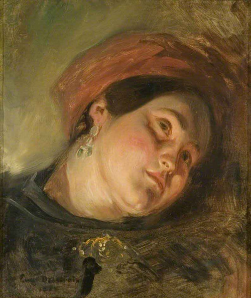 Head Of A Woman In A Red Turban By Eugene Delacroix By Eugene Delacroix