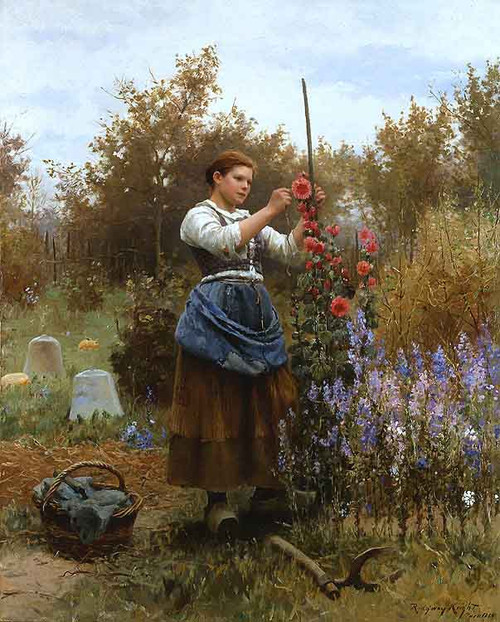 Hollyhocks By Daniel Ridgway Knight By Daniel Ridgway Knight