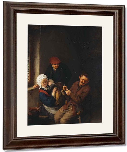 Interior Of A Peasant's Cottage A Child About To Be Fed By Adriaen Van Ostade By Adriaen Van Ostade