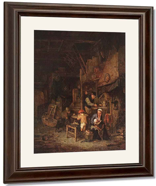 Interior With A Peasant Family By Adriaen Van Ostade By Adriaen Van Ostade