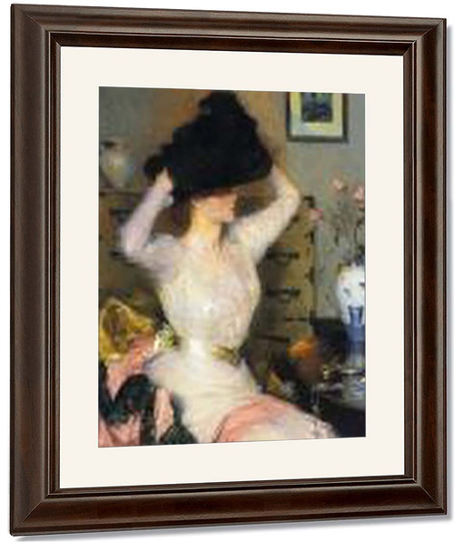 Lady Trying On A Hat By Frank W. Benson By Frank W. Benson