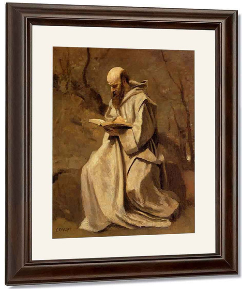 Monk In White, Seated, Reading By Jean Baptiste Camille Corot By Jean Baptiste Camille Corot