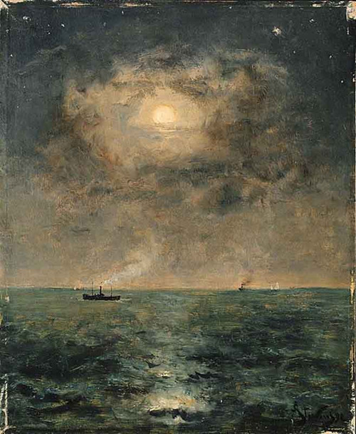 Moonlit Seascape By Alfred Emile Leopold Stevens
