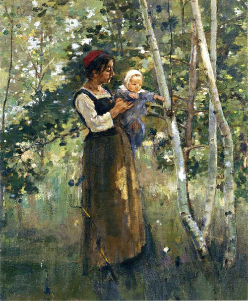 Mother And Child By The Hearth By Theodore Robinson