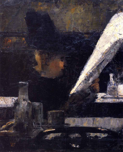 Newspaper Reader In A Cafe1 By Lesser Ury