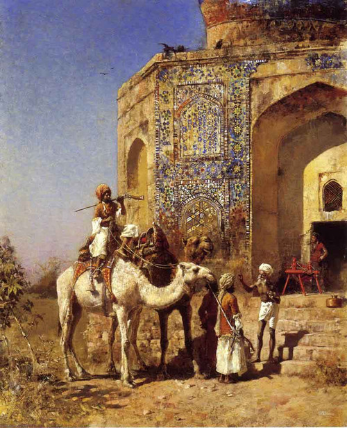 Old Blue Tiled Mosque, Outside Of Delhi, India By Edwin Lord Weeks