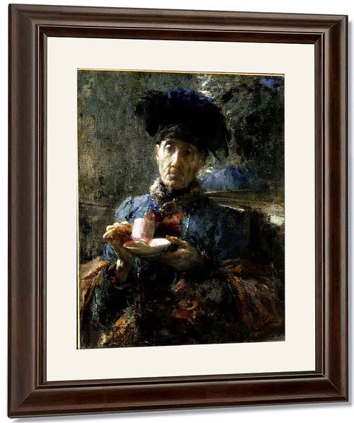 Old Woman Drinking Tea By Antonio Mancini