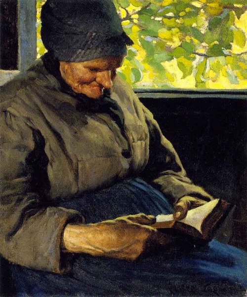 Old Woman Reading By Clarence Gagnon By Clarence Gagnon