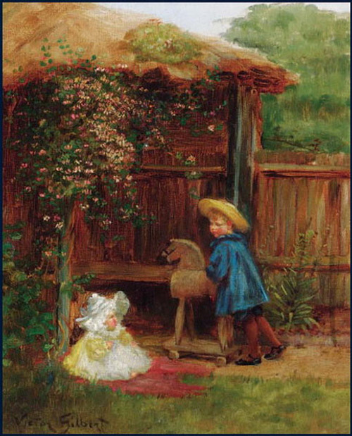 Playtime In The Summerhouse By Victor Gabriel Gilbert By Victor Gabriel Gilbert