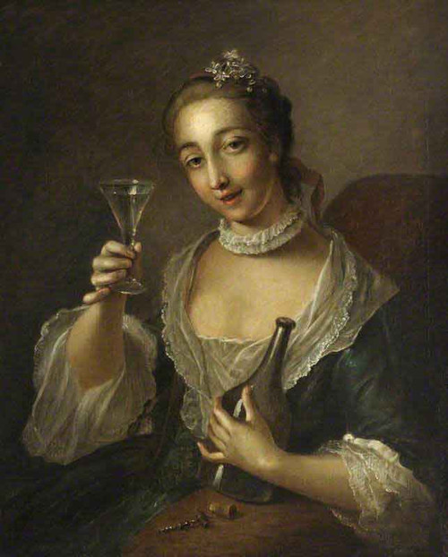 Portrait Of A Girl With A Bottle And A Glass By Philipe Mercier