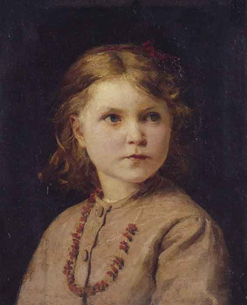 Portrait Of A Girl With Red Necklace By Albert Anker