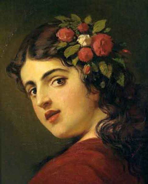 Portrait Of A Girl With Roses In Her Hair By Anton Ebert