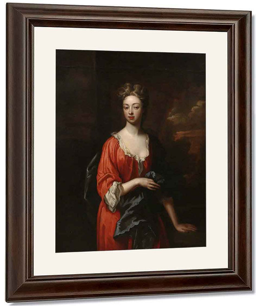 Portrait Of A Lady In A Red Dress By Sir Godfrey Kneller, Bt. By Sir Godfrey Kneller, Bt.