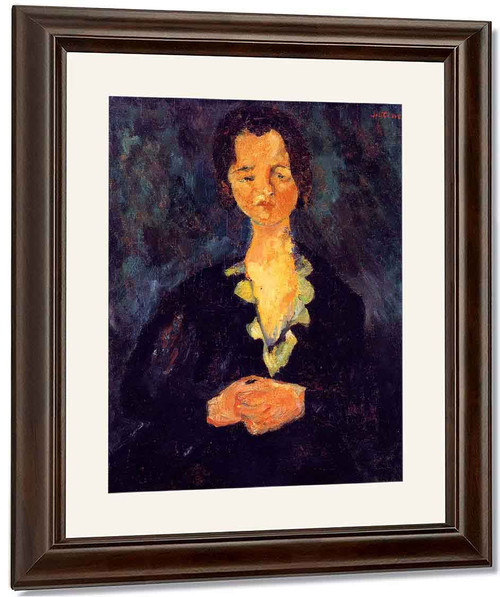Portrait Of A Woman Against Blue Background By Chaim Soutine