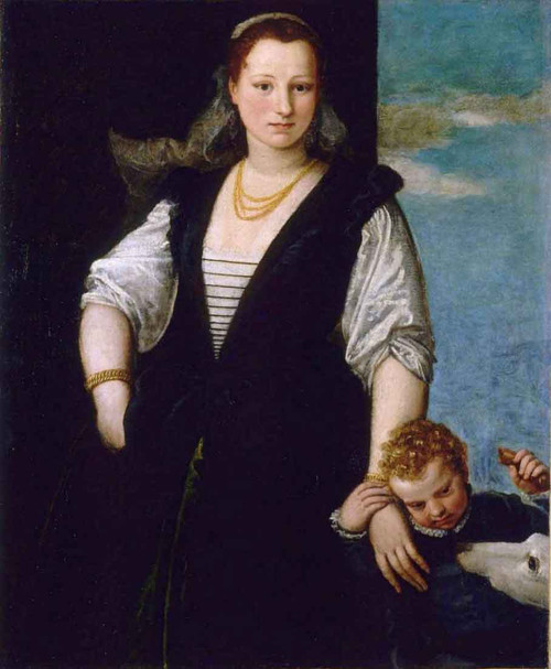 Portrait Of A Woman With A Child And A Dog By Paolo Veronese