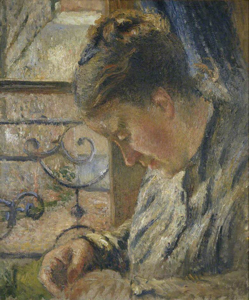 Portrait Of Madame Pissarro Sewing Near A Window By Camille Pissarro By Camille Pissarro