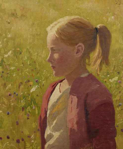 Portrait Of Marie Lyngstad Aged 8 By Hans Dahl By Hans Dahl