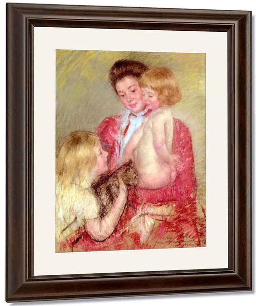 Reine Lefebvre With Blond Baby And Sara Holding A Cat By Mary Cassatt By Mary Cassatt