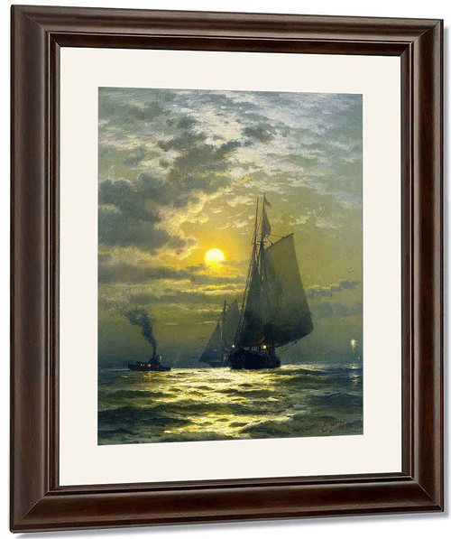 Sailing By Moonlight, New York Harbor By Edward Moran