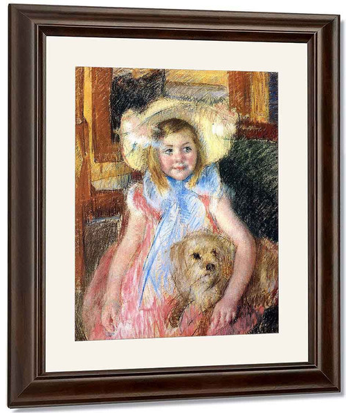 Sara In A Large Flowered Hat, Looking Right, Holding Her Dog 1 By Mary Cassatt By Mary Cassatt