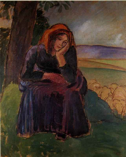 Seated Shepherdess By Camille Pissarro By Camille Pissarro