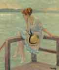 Seated Woman On A Railing By Edward Cucuel By Edward Cucuel