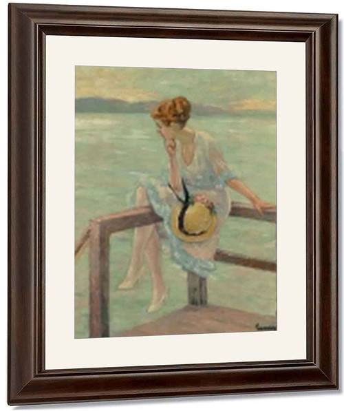 Seated Woman On A Railing By Edward Cucuel By Edward Cucuel