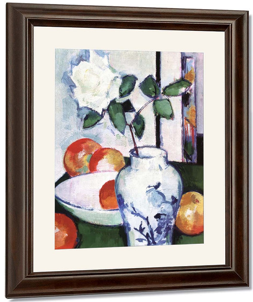 Still Life Apples And A White Rose In An Oriental Vase By Samuel John Peploe