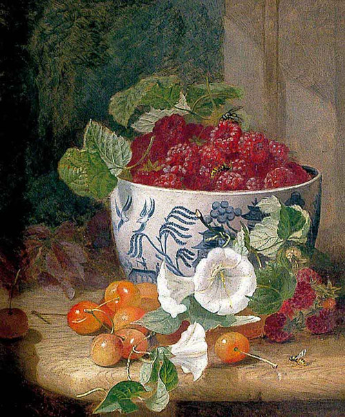 Still Life Of Raspberries In A Willow Pattern Bowl, With Cherries And Bindweed By Eloise Harriet Stannard Still Life Of Raspberries In A Willow Pattern Bowl, With Cherries And Bindweed By Eloise Harriet Stannard