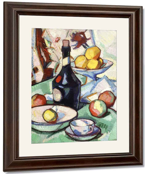 Still Life With Benedictine Bottle And Fruit By Samuel John Peploe