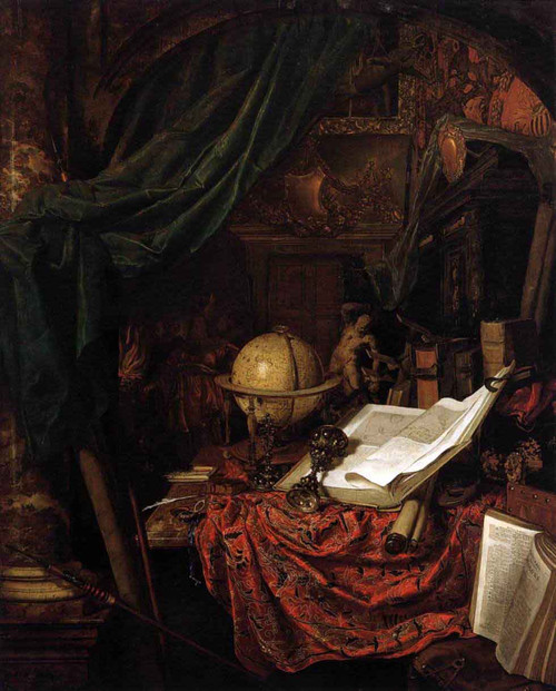 Still Life With Globe, Books And Chinese Silk By Jan Van Der Heyden
