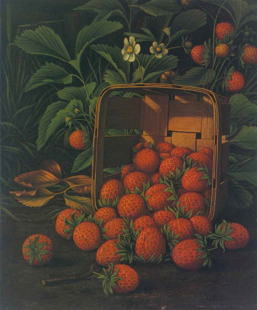 Strawberries Spilling From A Basket And Growing On A Bush By Levi Wells Prentice By Levi Wells Prentice