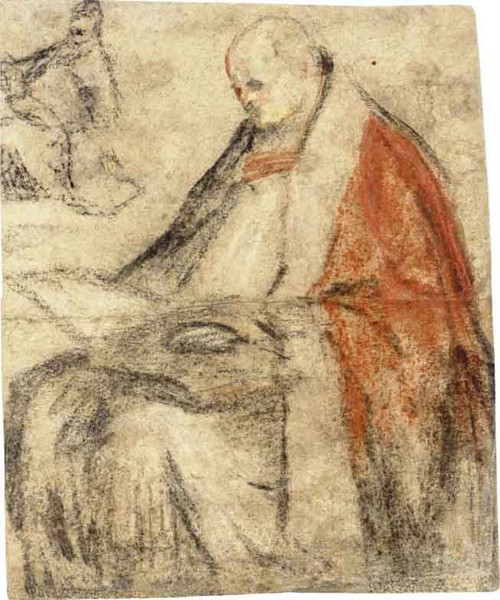 Study Of A Seated Bishop Reading A Book On His Lap By Jacopo Bassano, Aka Jacopo Del Ponte