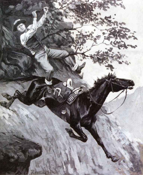 Tom Kicked Away The Stirrups And Grasped The Low Branch Of A Live Oak Tree By Frederic Remington
