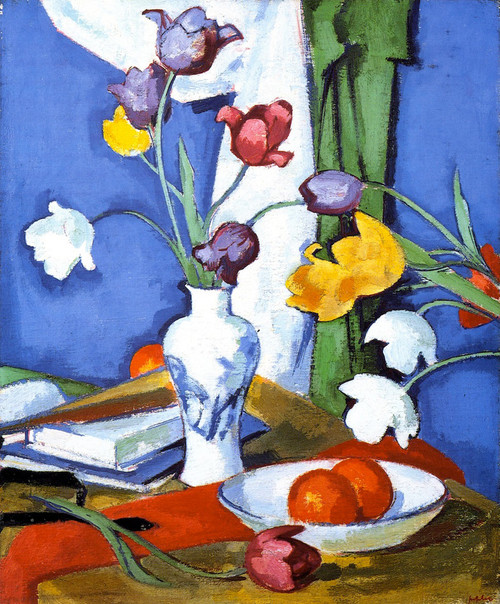 Tulips And Fruit1 By Samuel John Peploe