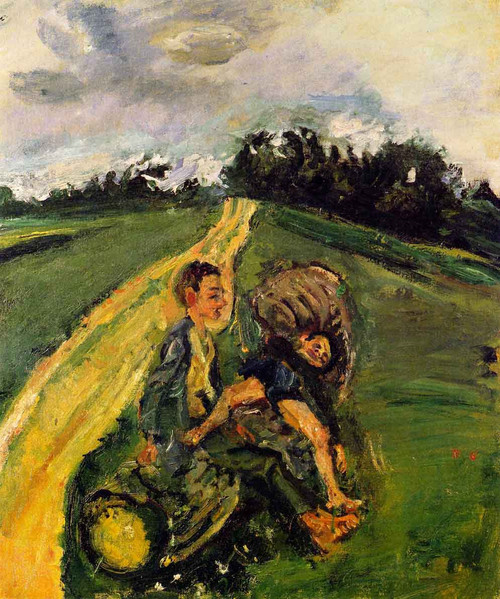Two Children On A Tree Trunk By Chaim Soutine