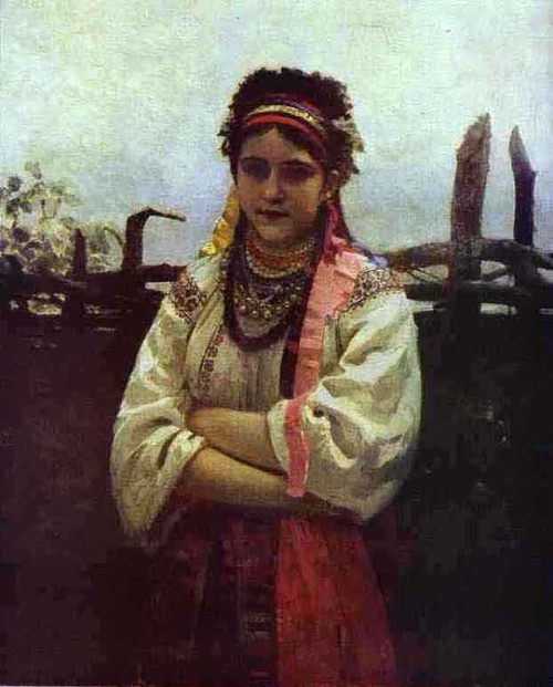Ukranian Girl By A Fence. By Ilia Efimovich Repin By Ilia Efimovich Repin