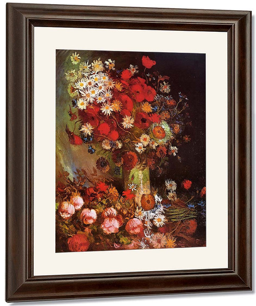 Vase With Poppies, Cornflowers, Peonies And Chrysanthemums By Jose Maria Velasco