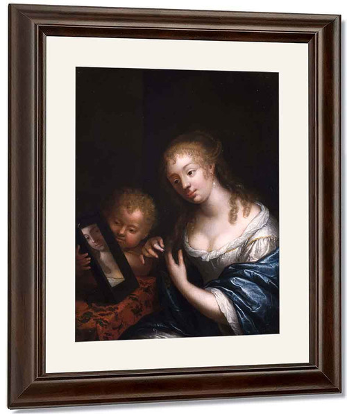 Venus With Cupid In Front Of The Mirror By Caspar Netscher