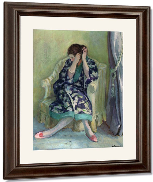 Woman Adjusting Her Hair Seated On An Armchair By Henri Lebasque By Henri Lebasque