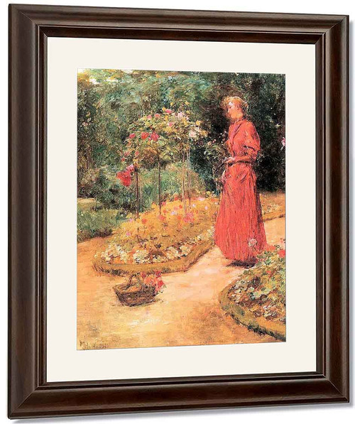 Woman Cutting Roses In A Garden By Frederick Childe Hassam By Frederick Childe Hassam