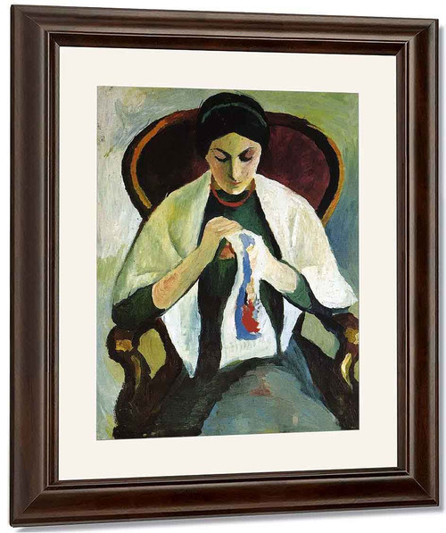 Woman Embroidering In An Armchair Portrait Of The Artist's Wife By August Macke