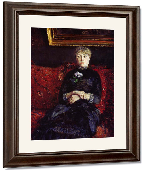 Woman Sitting On A Red Flowered Sofa By Gustave Caillebotte By Gustave Caillebotte