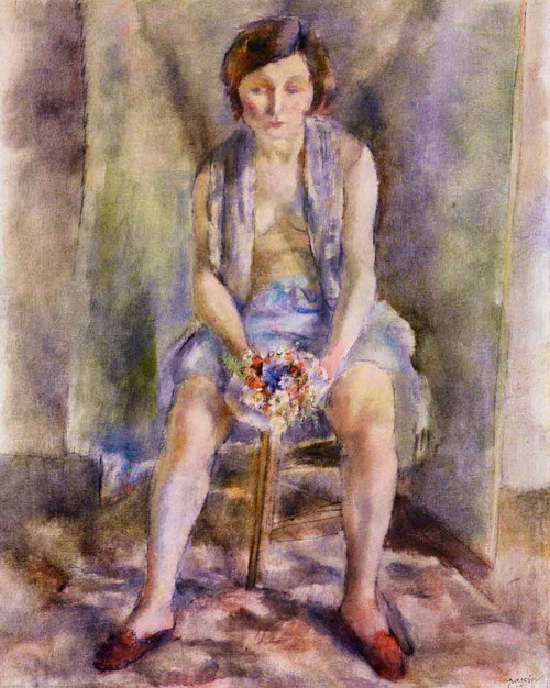 Woman With A Bouquet By Jules Pascin By Jules Pascin Woman With A Bouquet By Jules Pascin By Jules Pascin