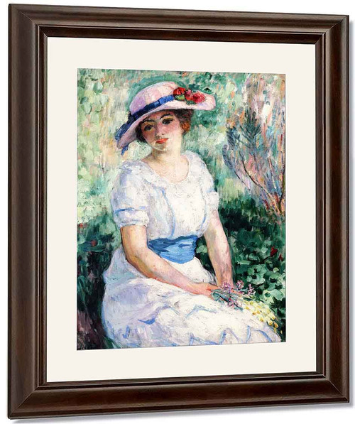 Young Girl With A Blue Belt By Henri Lebasque By Henri Lebasque