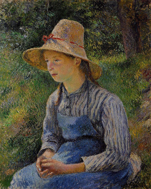 Young Peasant Girl Wearing A Straw Hat By Camille Pissarro By Camille Pissarro