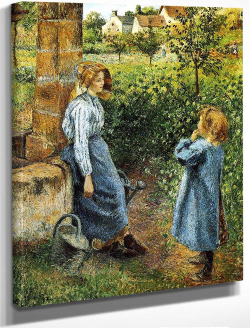 Young Woman And Child At The Well By Camille Pissarro Reproduction