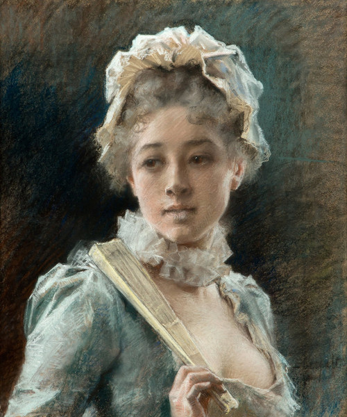 Young Woman With A Fan By Albert Edelfelt